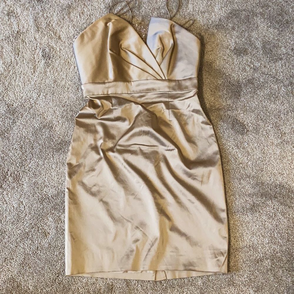 Theia Couture Assymmetrical Beades Strapples Dress - Picture 4 of 11